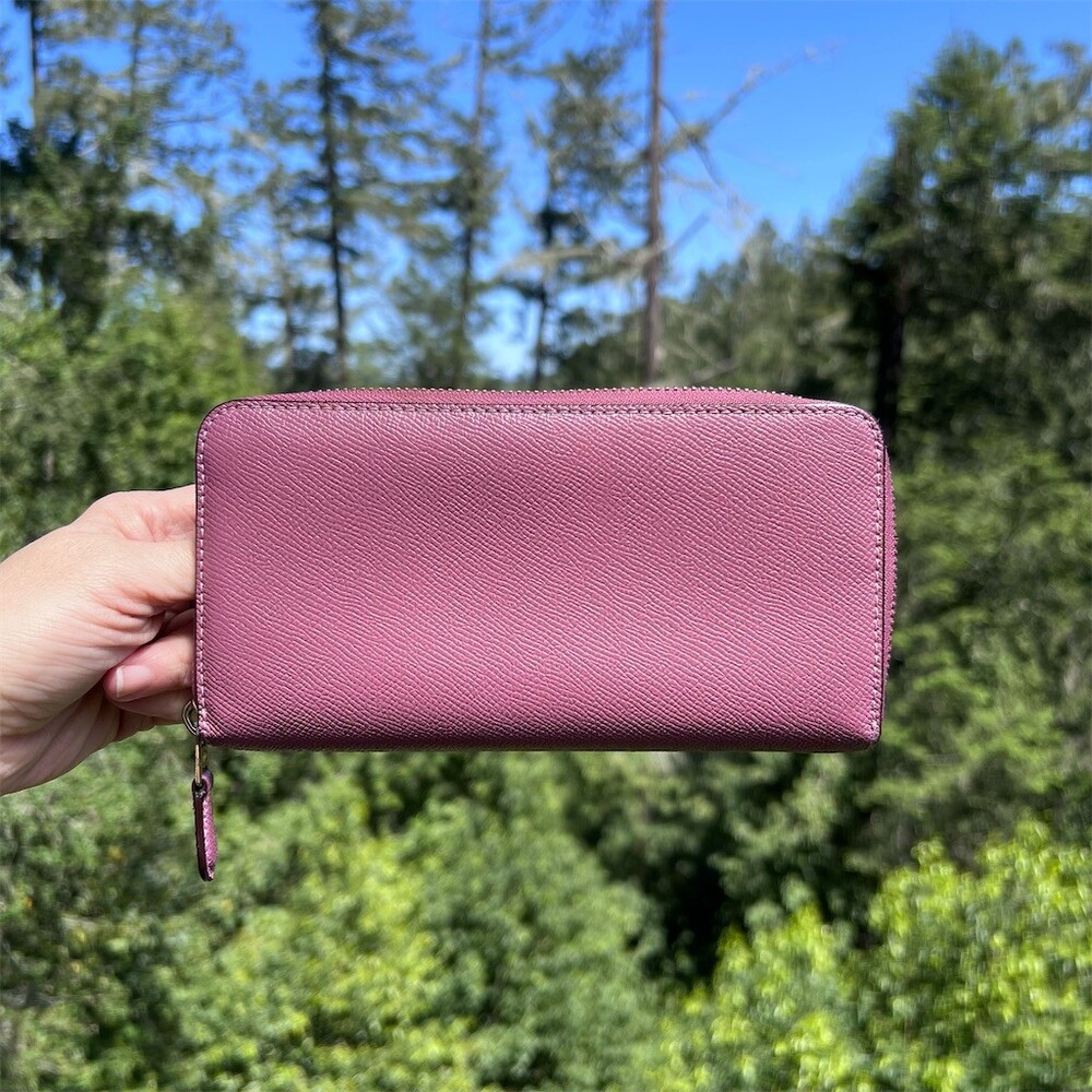 COACH Long Zip-Around Wallet Pink/Pink Crossgrain Leather Gold Hardware - Picture 2 of 13